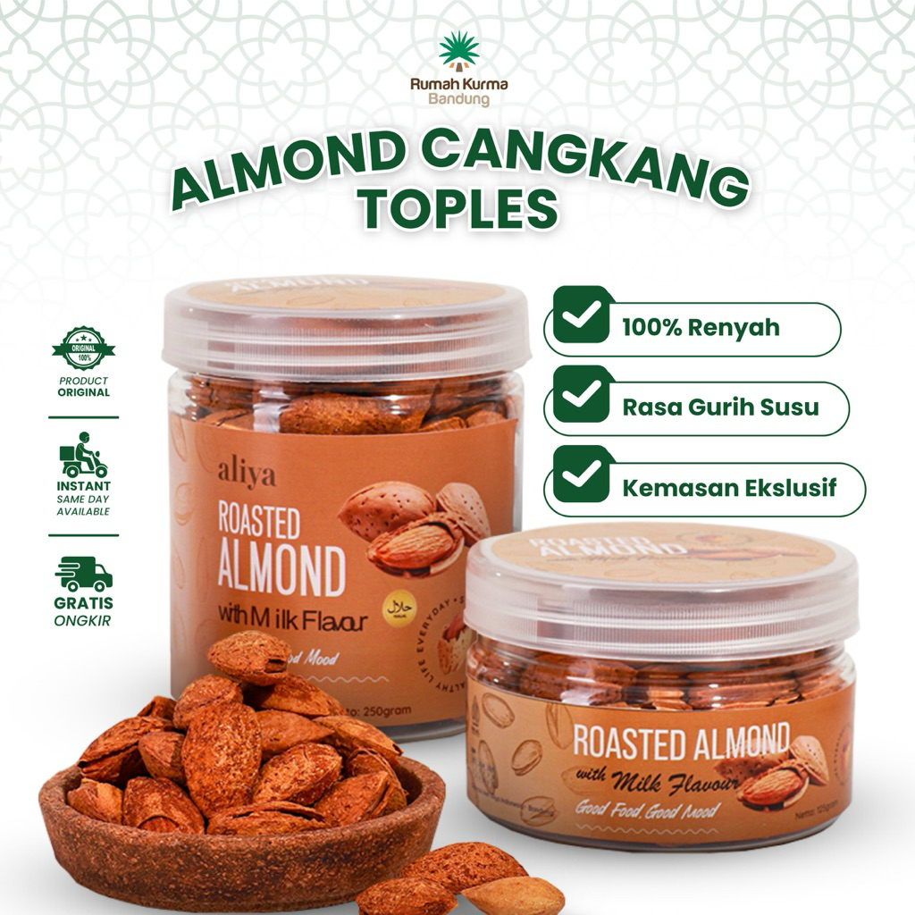 

Kacang Almond Cangkang Panggang Toples Butter Milk Roasted Rasa Susu Renyah Premium Aliya