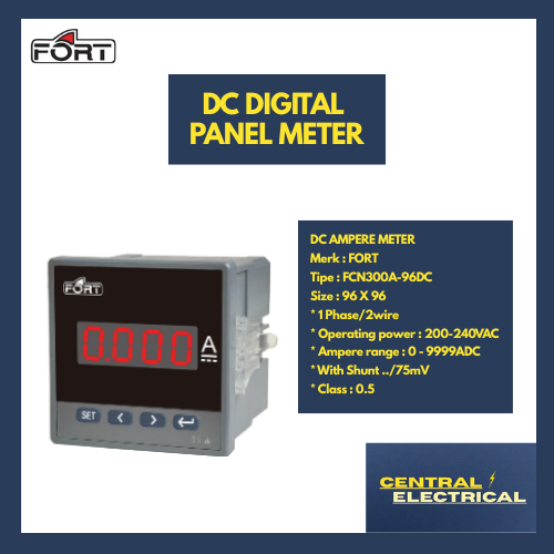 Fort DC Ampere Panel Meter 1 Phase 3 Size merk FORT tipe FCN300A-96DC/FCN300A-72DC/FCN300A-48DC