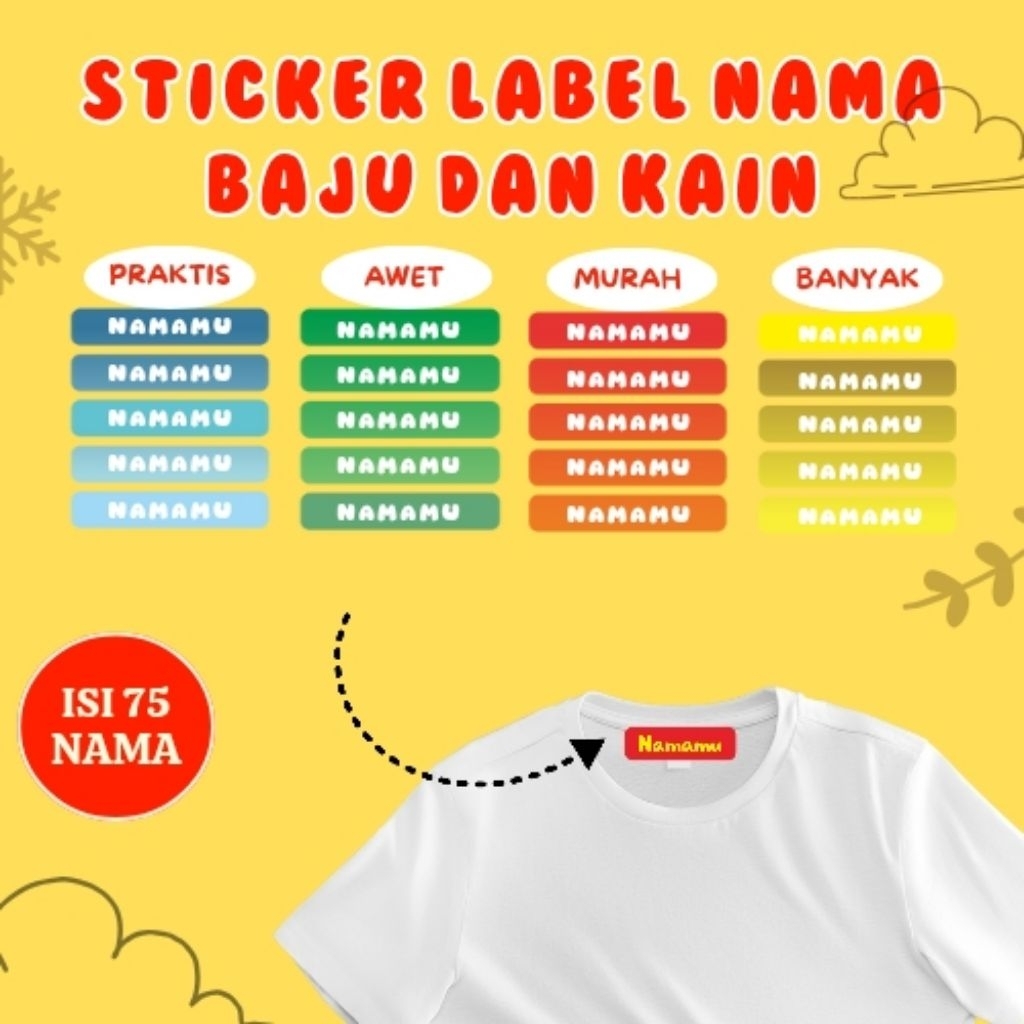 

Custom Nama Label Kain Baju 75 Pcs Kaos Sablon Setrika DTF Sticker Iron Tulisan Contour Tebal
