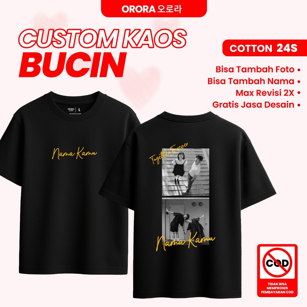 ORORA Kaos Custom Sablon Foto Pasangan | Baju Couple Foto Pasangan Custom & Request