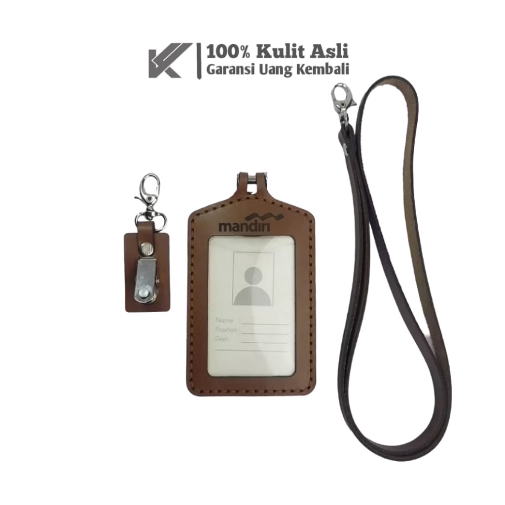 

Name Tag Id Card Holder Kulit Sapi Asli Gratir Custom Desig dan Gravirr