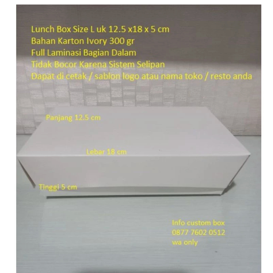 

LUNCH BOX LARGE KARTON DUS KEMASAN KOTAK MAKANAN Size L 12.5 x 18 x 5 cm