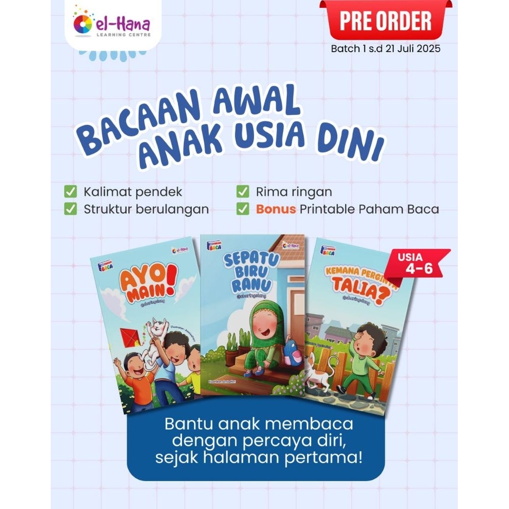 Buku Bacaan Awal Anak Paud 1 set 3 Buku El Hana