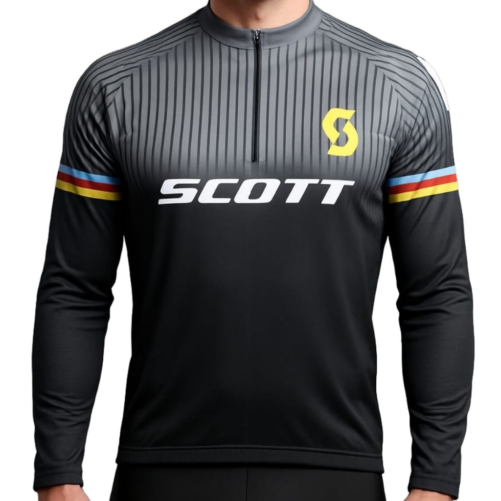 Baju sepeda lengan panjang zip resleting unisex kaos jersey cewek cowok pria wanita hitam abu roadbi