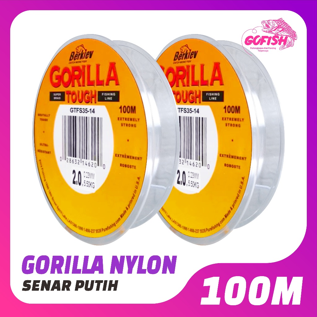 GOFISH -Tali Pancing  Berkley Gorilla  Putih Senar Pancing Amerika 100mr Kuat & Tahan Bahan Nilon