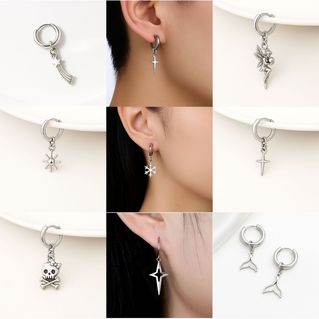 Anting Tindik Titanium Pria Wanita Hoops Huggies | Anting Korea Stainless Anti Karat Minimalis