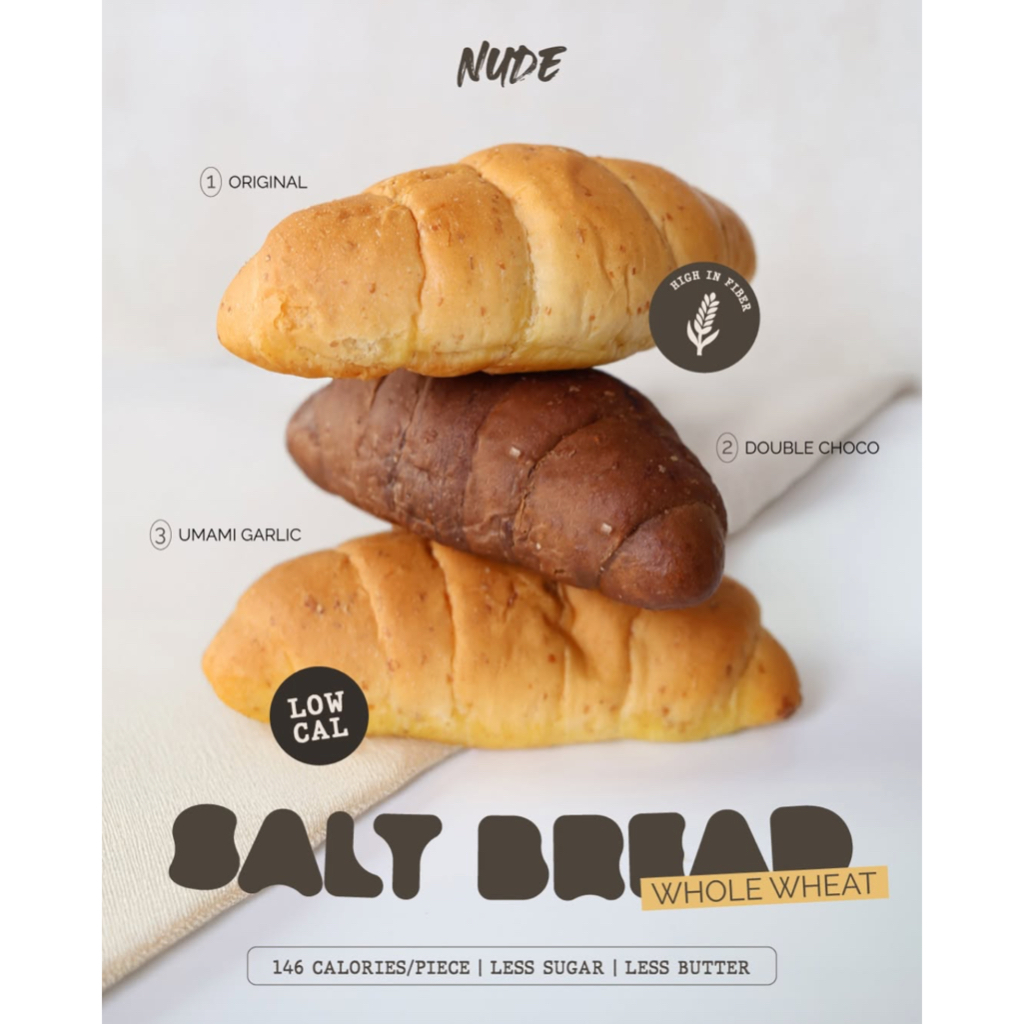 

⁠Salt Bread (isi @2 pcs) Sugar FREE, Low Calorie, Whole Wheat | Original, Umami Garlic, Double choco