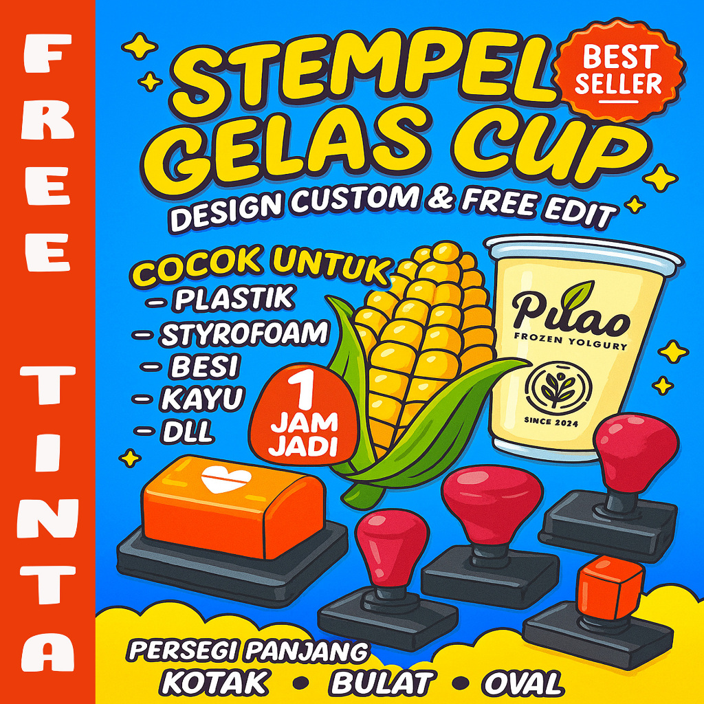 

Stempel Flash Plastik/Gelas Cup/Sterofoam/Mika Tinta Permanen Free Tinta