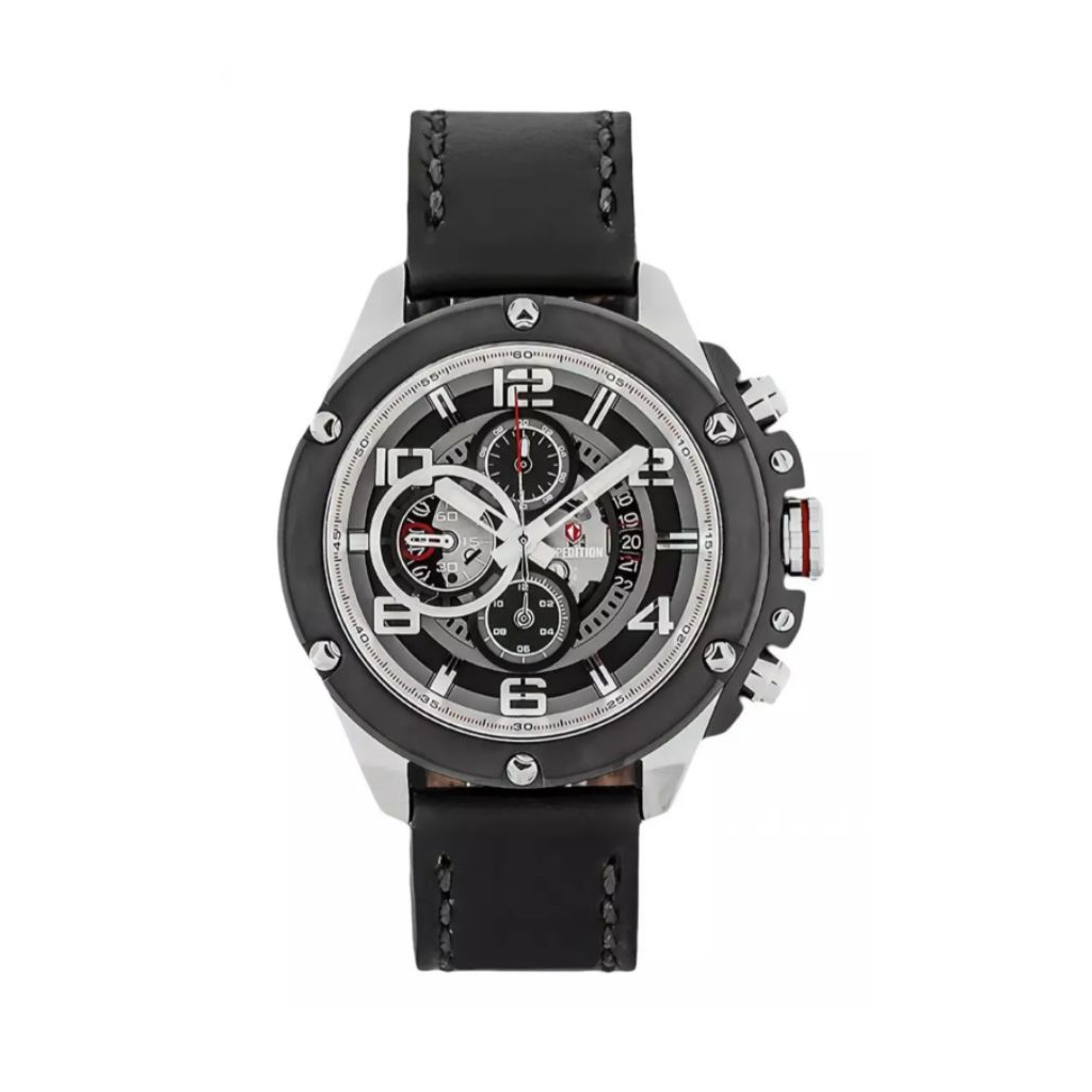 JAM TANGAN PRIA EXPEDITION E 6752 M STRAP LEATHER  CASE ALL STAINLESS STEEL WATER RESISTANT 5 ATM
