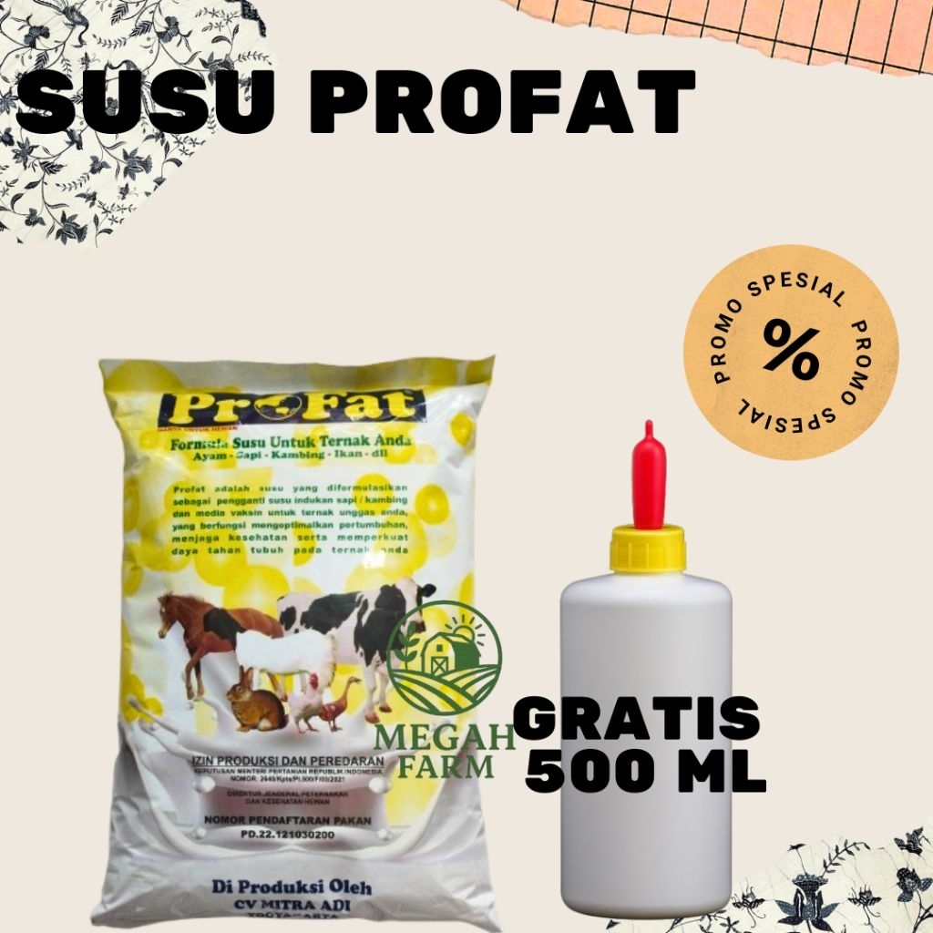 PROFAT SUSU TERNAK PROFAT susu ternak kemasan 1kg (susu hewan ternak berkualitas) dengan botol dan d