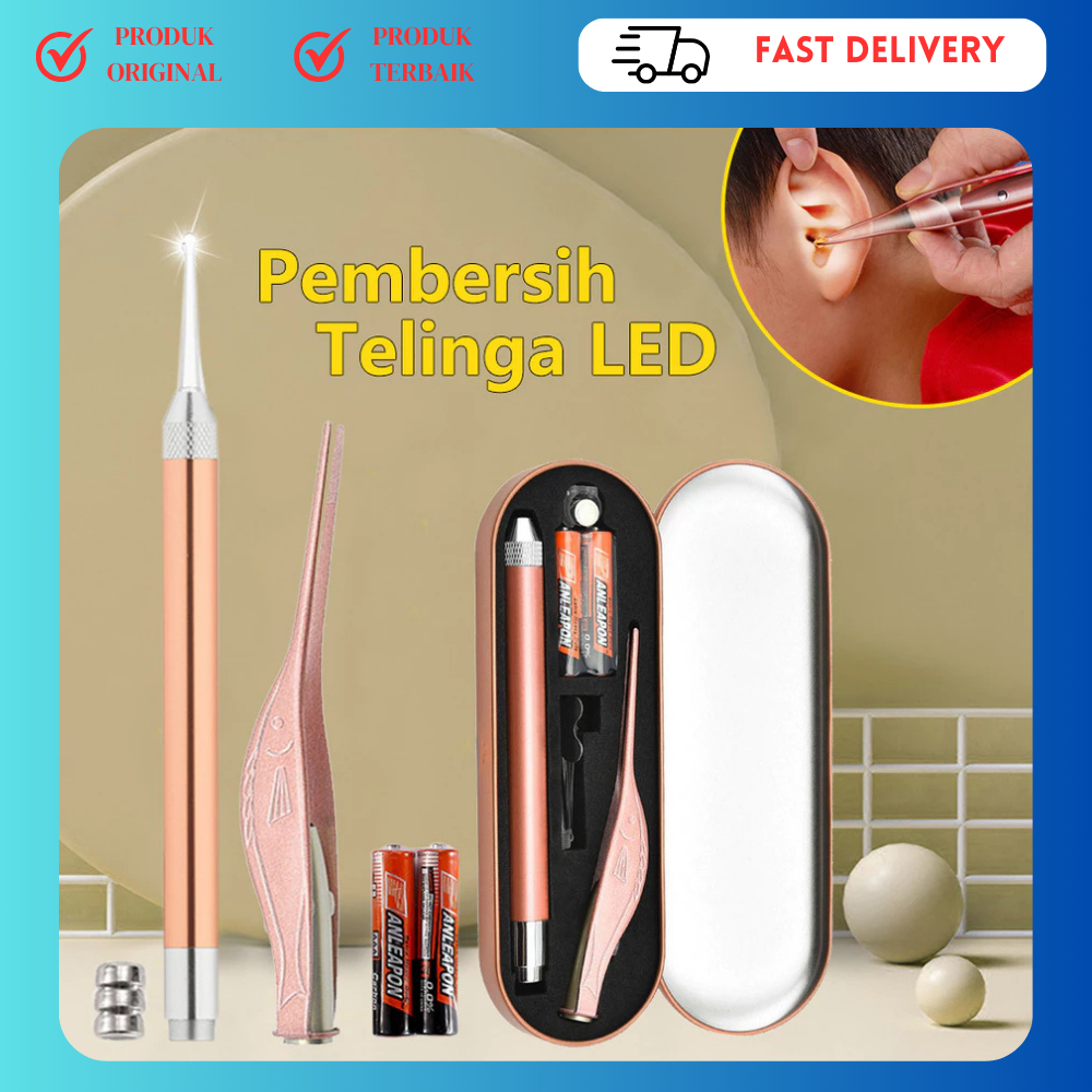 Alat Pembersih Telinga LED Lampu Senter Korek Kuping Stainless Set