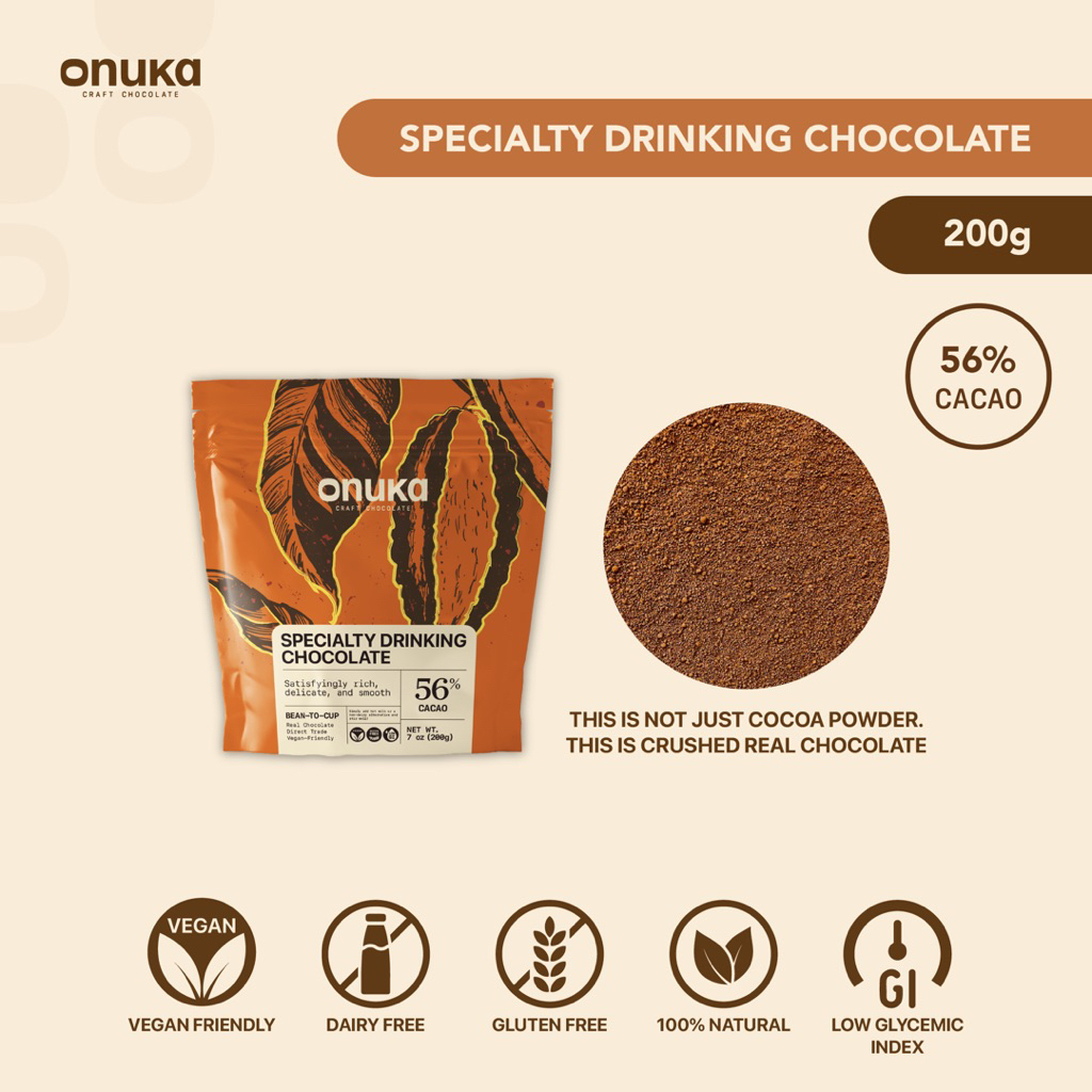 

Onuka 56% Dark Specialty Drinking Chocolate 200g / Minuman Coklat Asli Gula Aren