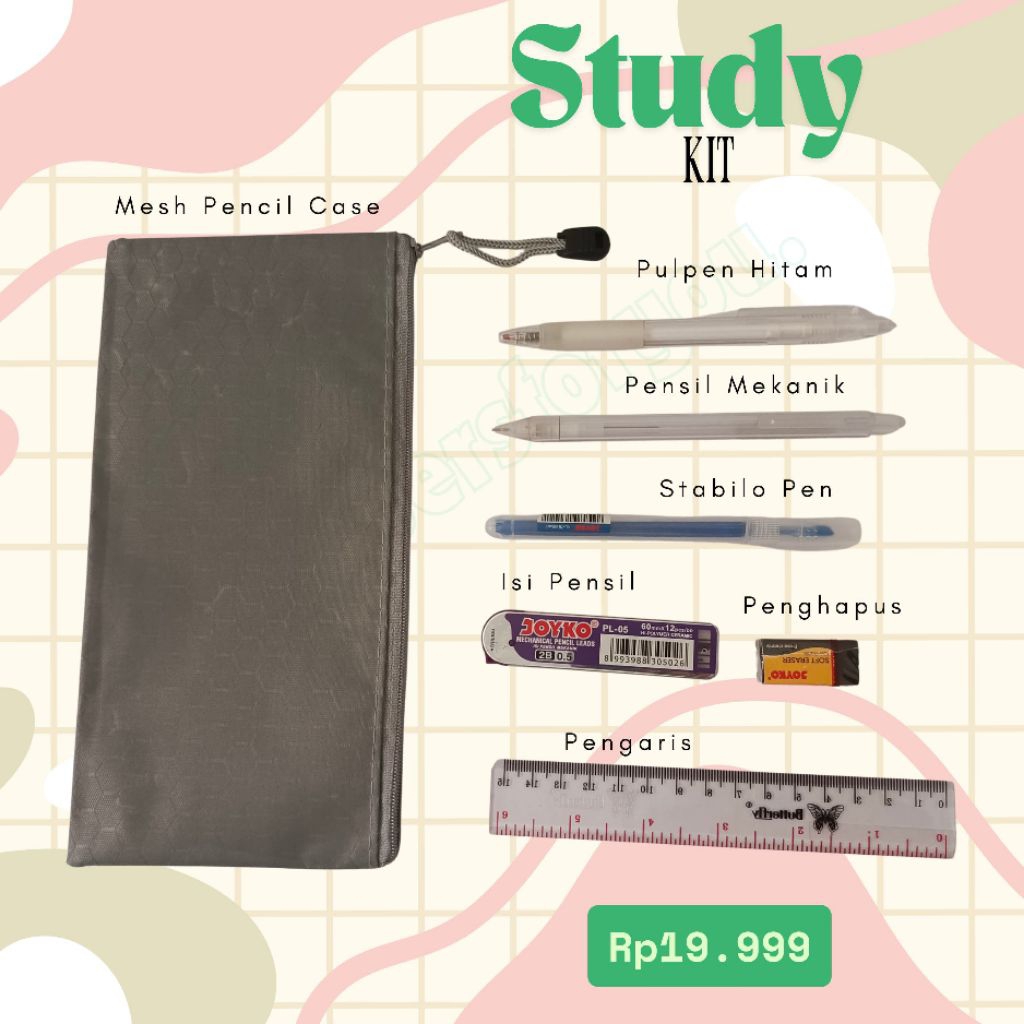 

Study Kit | Faber Castle | Joyko | Pulpen | Pensil | Penghapus | Serutan