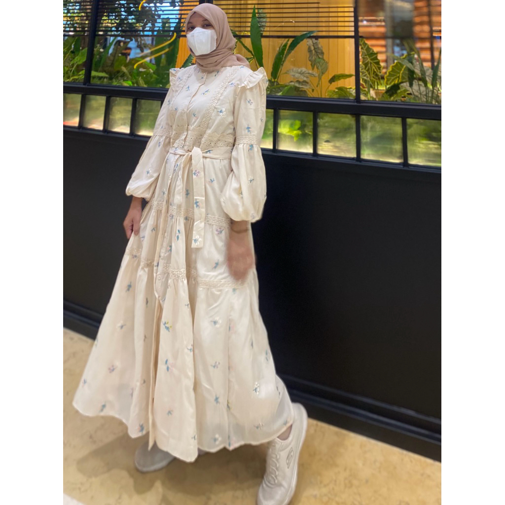 Gamis Wanita Terbaru Premium- Dress Lafreya Motif Bunga Bordir Katun Premium-Dress Korean Style