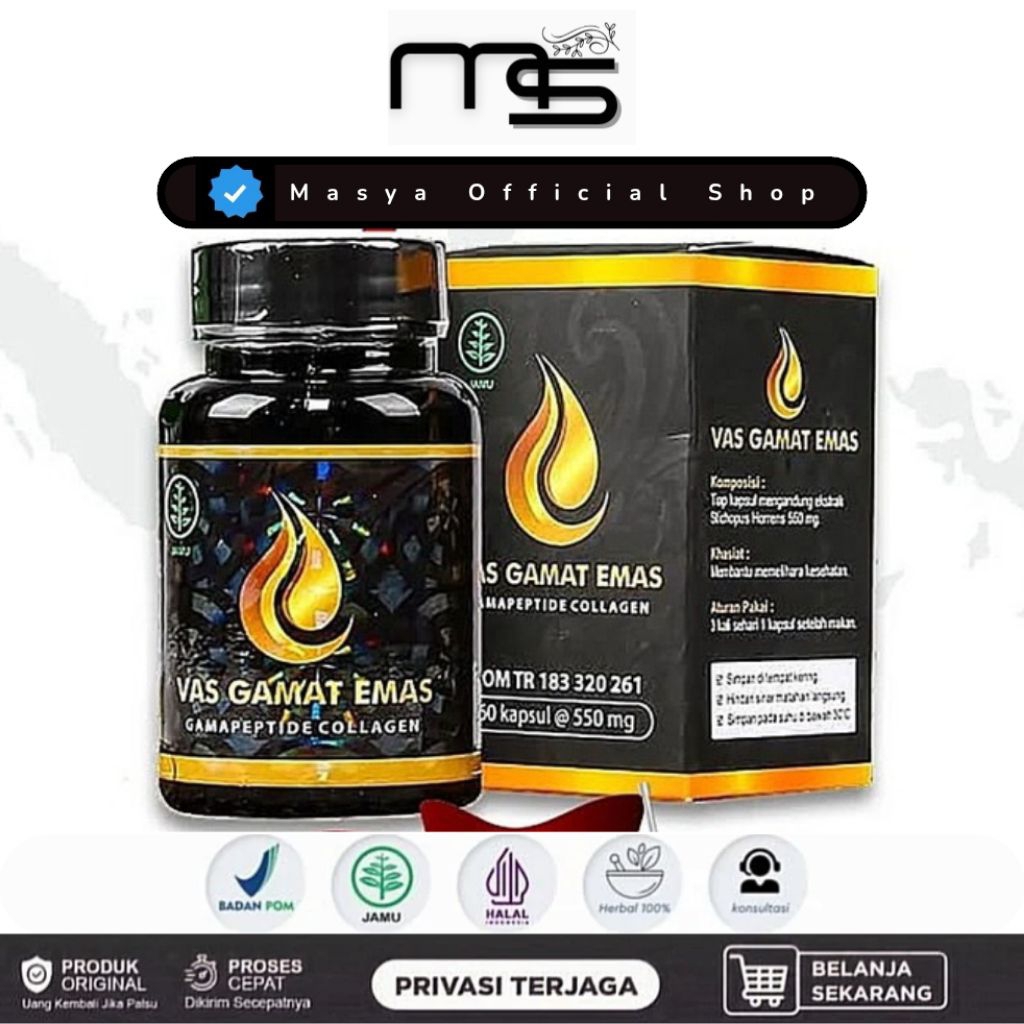 Vas Collagen Obat Pemutih Badan Gamat Emas Asli Original BPOM - 60 Caps