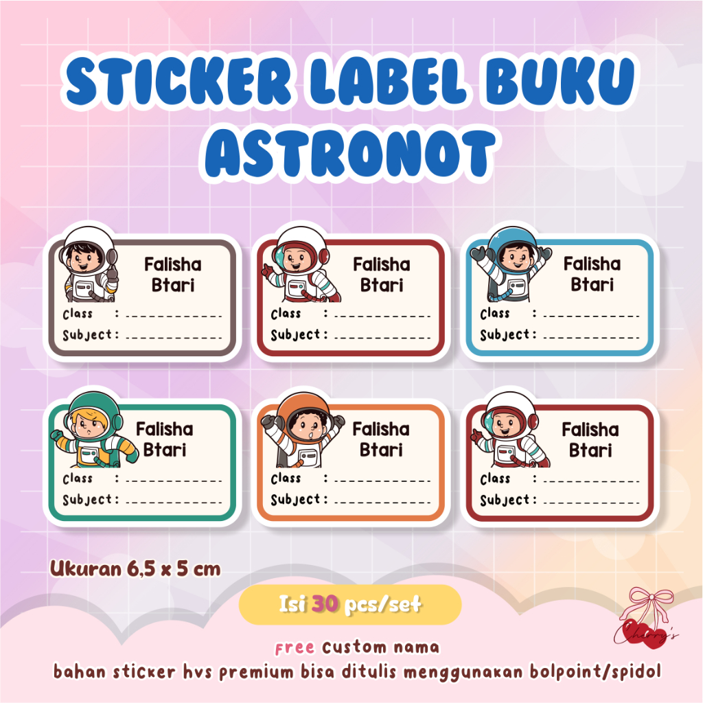 

Sticker Label Buku Astronot Sticker Label Nama Astronot Sticker ATK Sticker Waterproof Sticker Custom