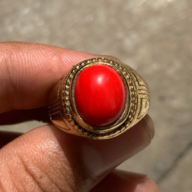 Cincin Batu Merah Marjan Natural Ring Titanium Minimalis Asli 100%
