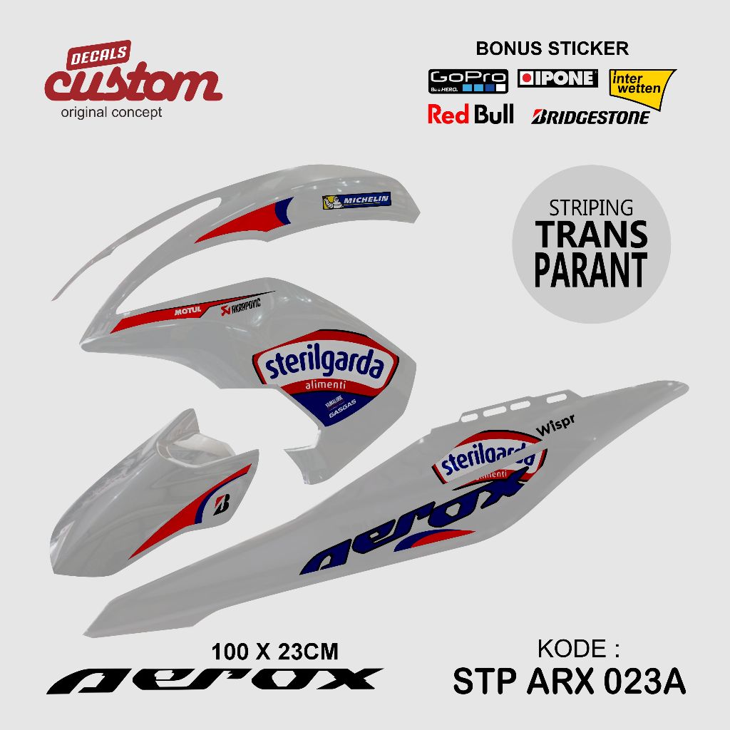 Striping Stiker Motor Yamaha AEROX Transparan Uv | Full Body Sporty | Kode STP ARX 022-023-021