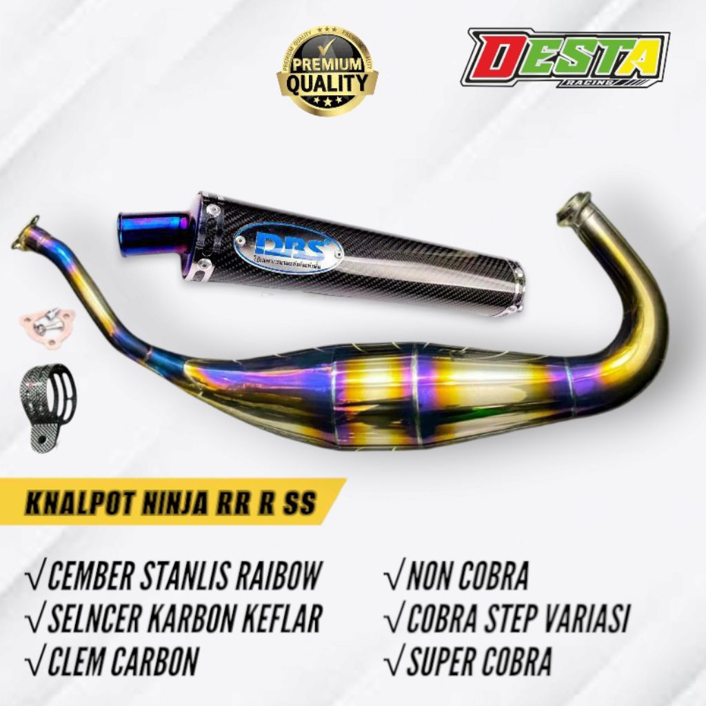 KNALPOT KAWASAKI NINJA DBS THAILAND CEMBER RAIBOW KARBON KEFLAR EMBLEM BIRU