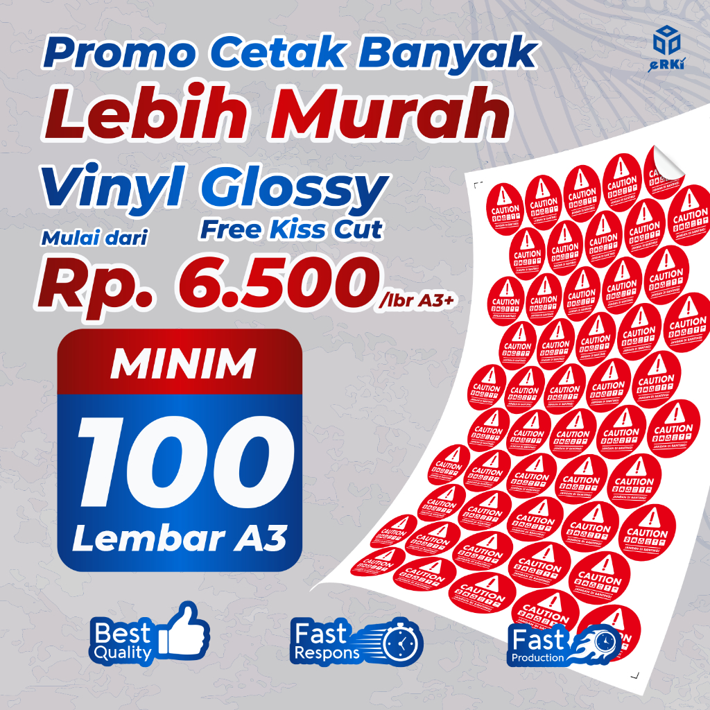 

Cetak Stiker Vinyl Glossy A3+ Anti Air / Harga Grosir / Termurah | Custom Logo Makanan Minuman | Free Cutting Kiss Cut – ERKI PRINTING