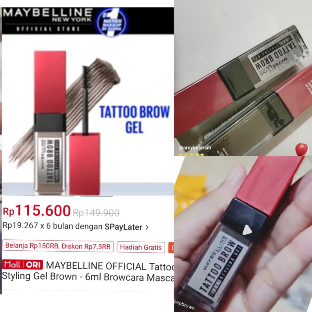 Mascara Alis ORIGINAL Eyebrow Maybelline Tatto Brow Stayling Gel
