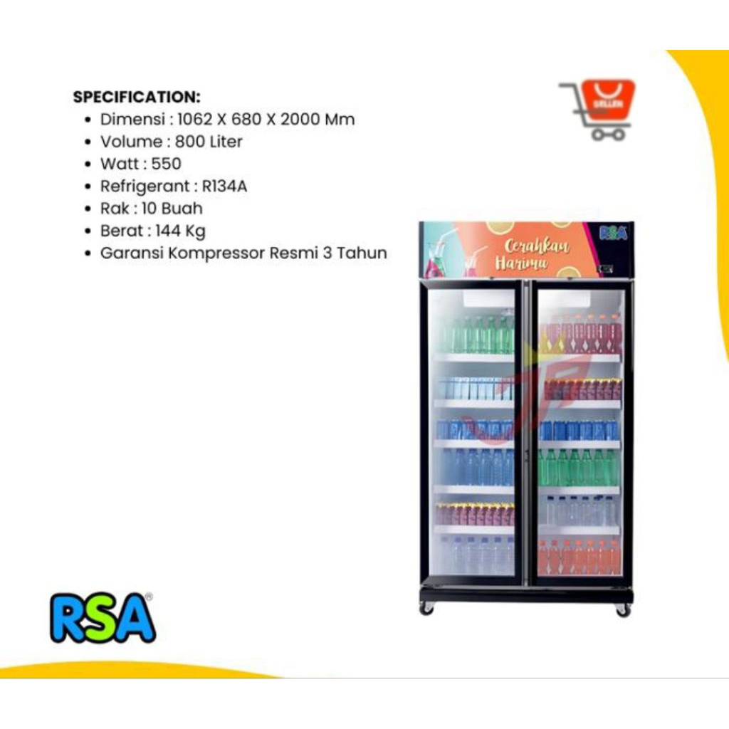 SHOWCASE RSA 800 LITER JADE GARANSI 5 TAHUN