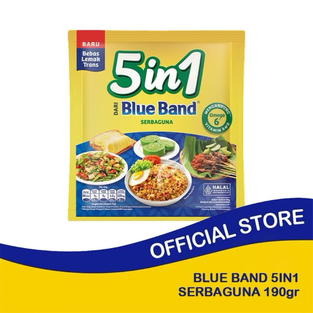 

Blue Band 5 in 1 Serbaguna 190gr Margarin Omega 6 Bebas Lemak Trans (Ecer)