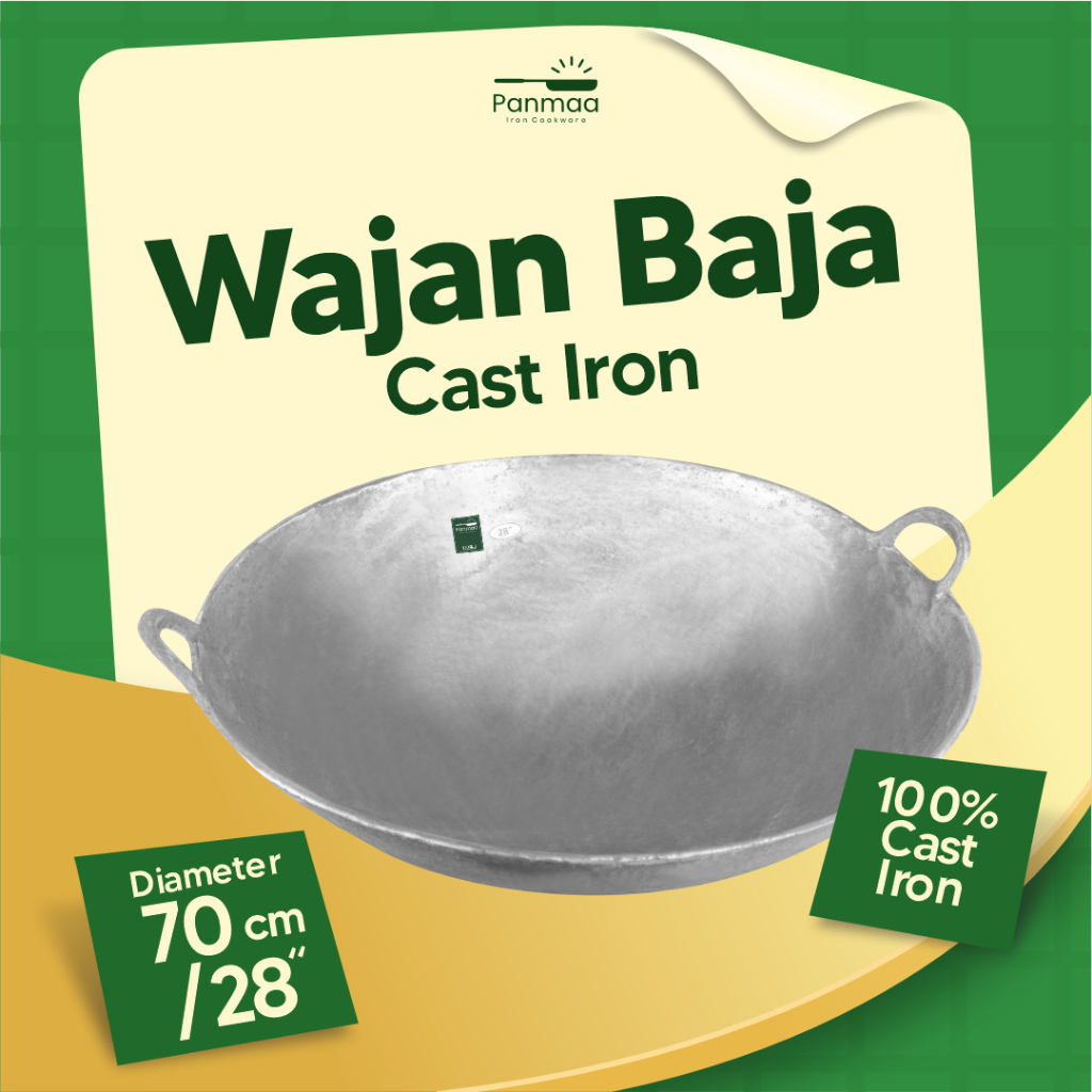 Wajan baja cor 28” (70cm) tebal anti lengket / kuali besi cor/ Wok cast iron / wajan penggorengan