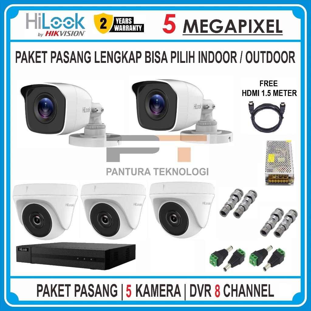 PAKET CCTV HILOOK DVR 8 CHANNEL 5 CAMERA 5MP TURBO HD SERIES PAKET CCTV KOMPLIT / PAKET CCTV HILOOK 