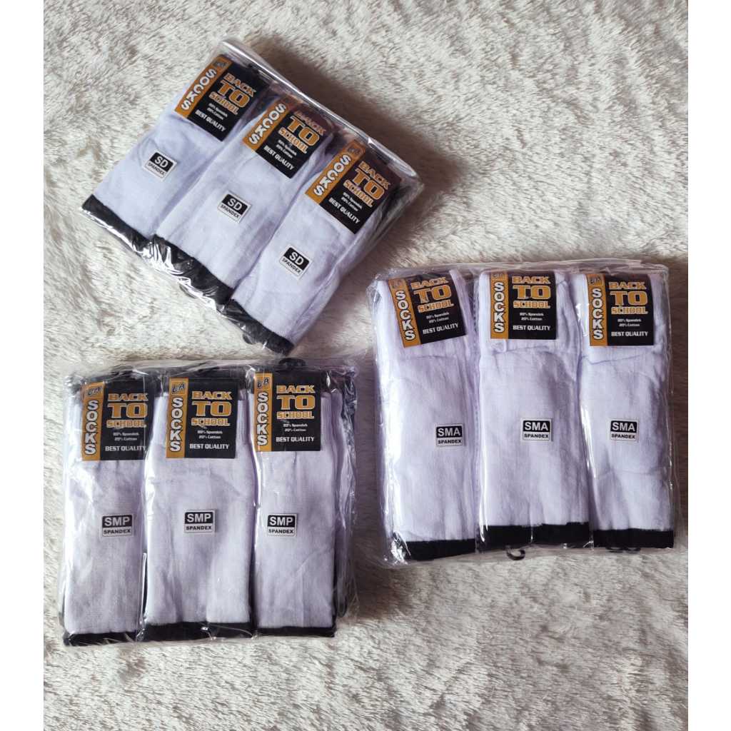 Grosir 12 Pasang Kaos Kaki Sekolah Hitam Putih SD SMP SMA / Kaos Kaki SD SMP SMA