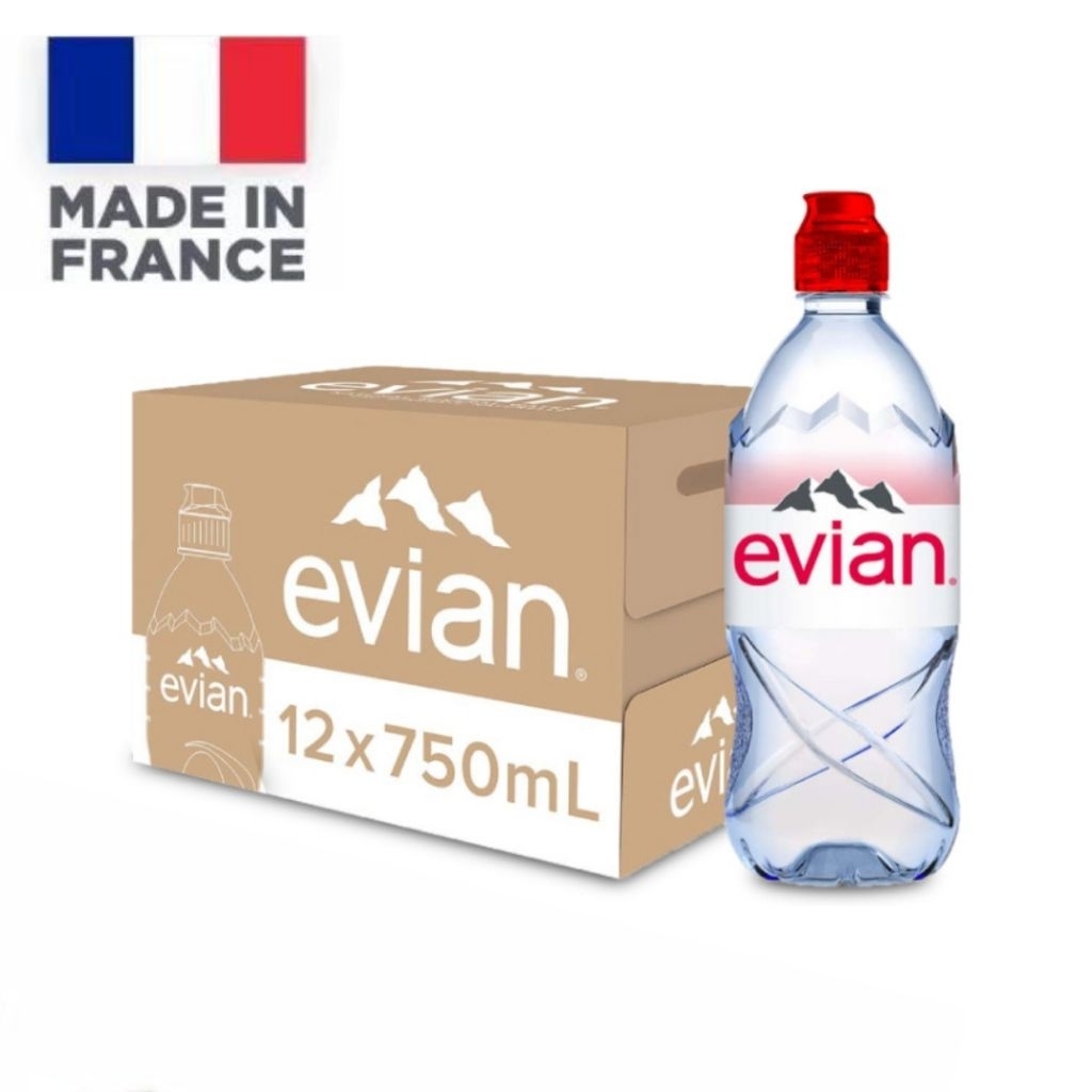 

Evian Natural Mineral Water (12 x 750ml Case) Sports Cap. France Original Imported