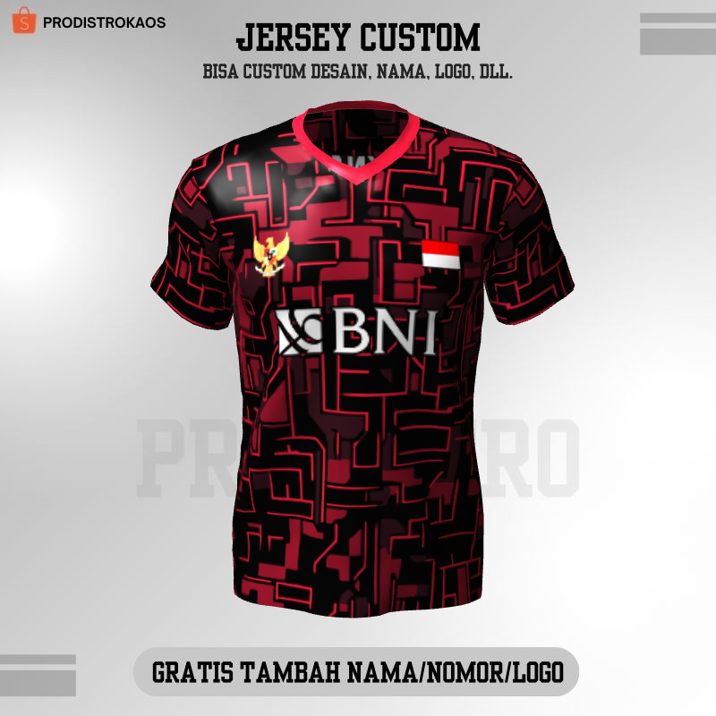 Kaos Jersey Badminton Hitam Merah Motif Abstrak 187 - Jersey Olahraga Full Printing