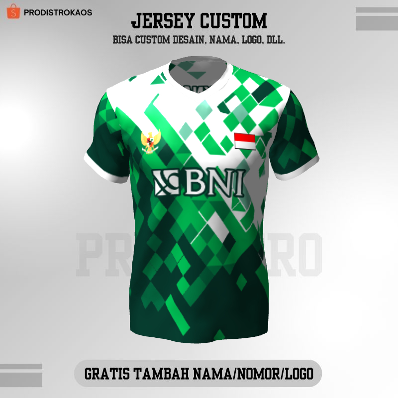 Kaos Jersey Badminton Hijau Putih Motif Abstrak 185 - Jersey Olahraga Full Printing