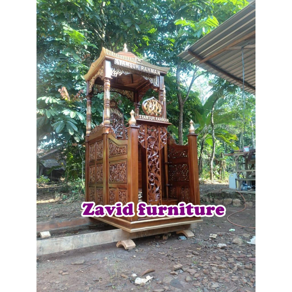 Mimbar Masjid kayu jati, mimbar masjid tangga, mimbar kubah tangga, mimbar masjid kubah tangga kayu 