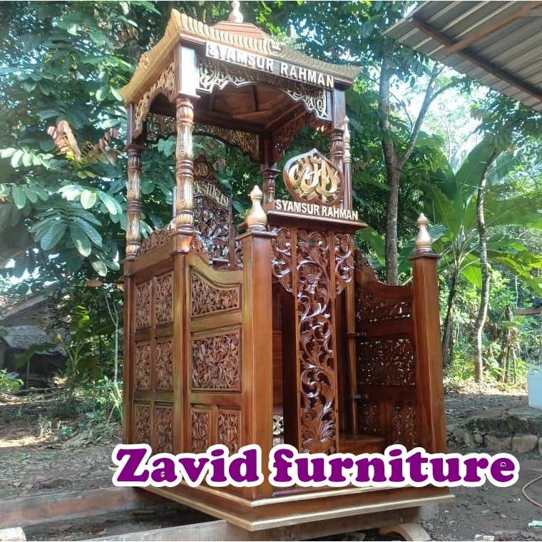 Mimbar masjid pintu depan, mimbar masjid pintu depan kayu jati, mimbar masjid tangga pintu depan, mi