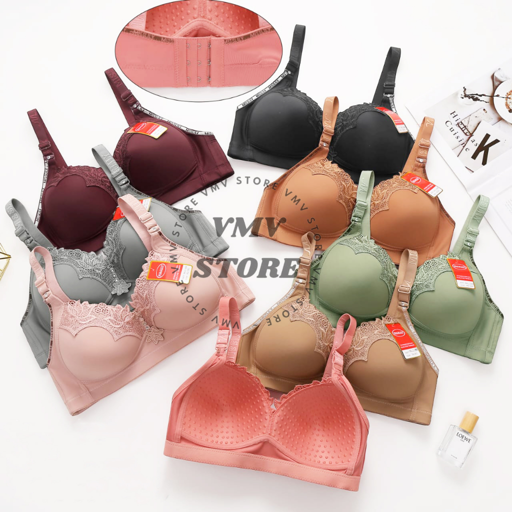 Bra Wanita Jumbo Cup C Tanpa Kawat Misslily ML 1188 Kait 3 Motif Bordir Sexy Bh Besar Miss Lily