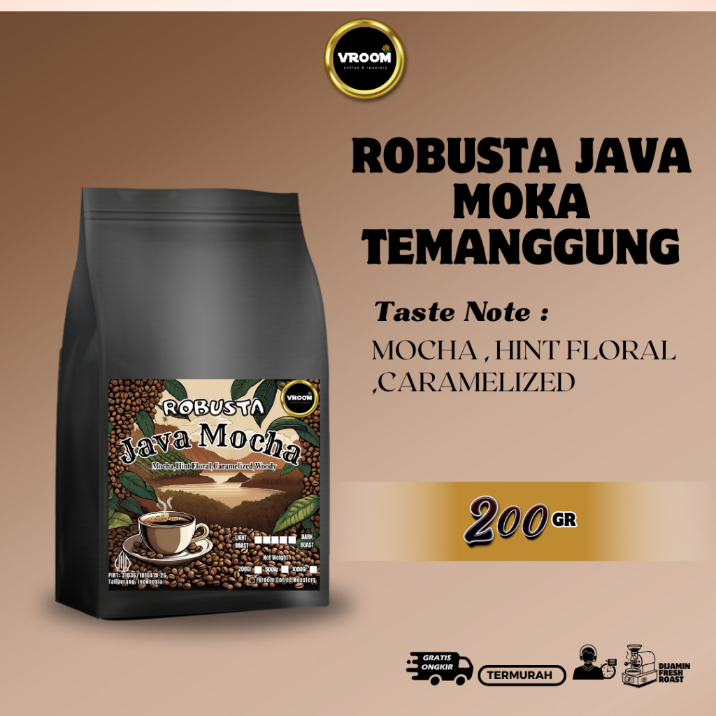 

Coffee Robusta Java Temanggung Roasted Bean Kopi Biji Matang Bubuk 200gram