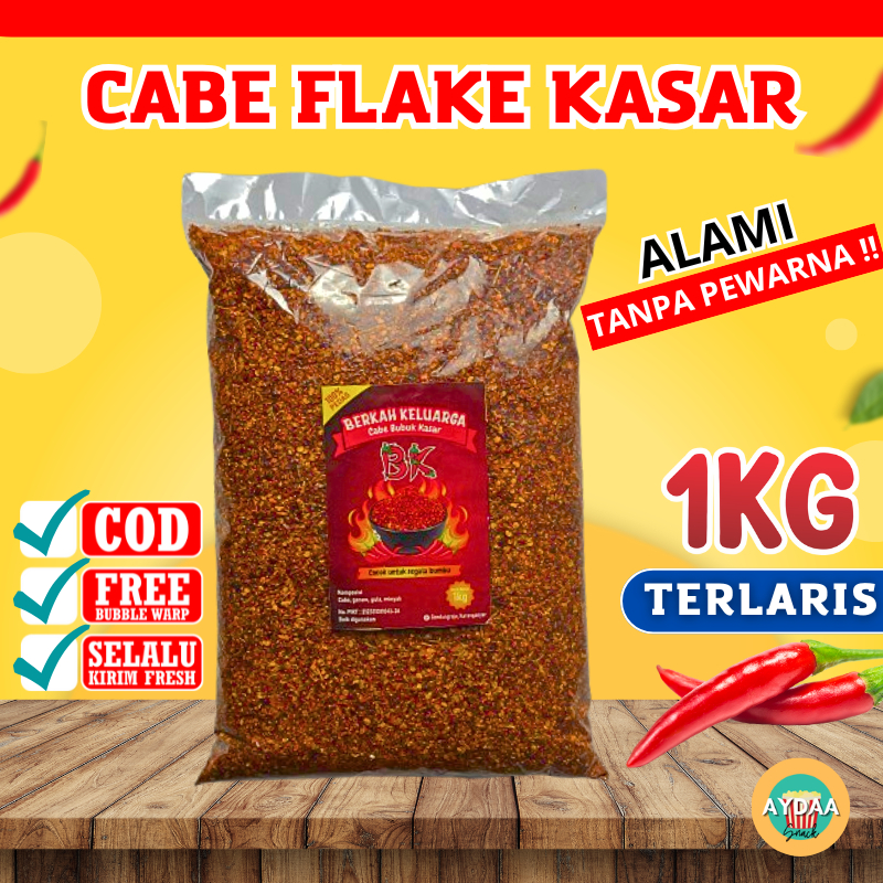 

NEW BK CABE KASAR FLAKE KERING 1KG TANPA PEWARNA CHILLI FLAKES PEDAS CABE BUBUK