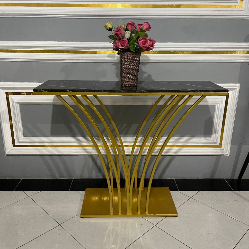 MEJA HIAS BESI / MEJA KONSUL BESI/ hpl marmer putih atau hpl marmer hitam 100x80x30cm