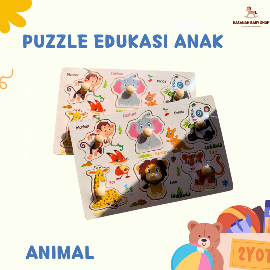 Mainan Puzzle Knob Anak | Wooden Puzzle Knob | Puzzle Karakter hewan