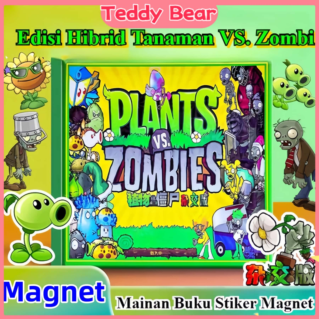 Magnetic Plants Vs Zombies Sticker Book DIY Jumbo Size For Boys - Fun Zombie Themed Sticker Magnet B