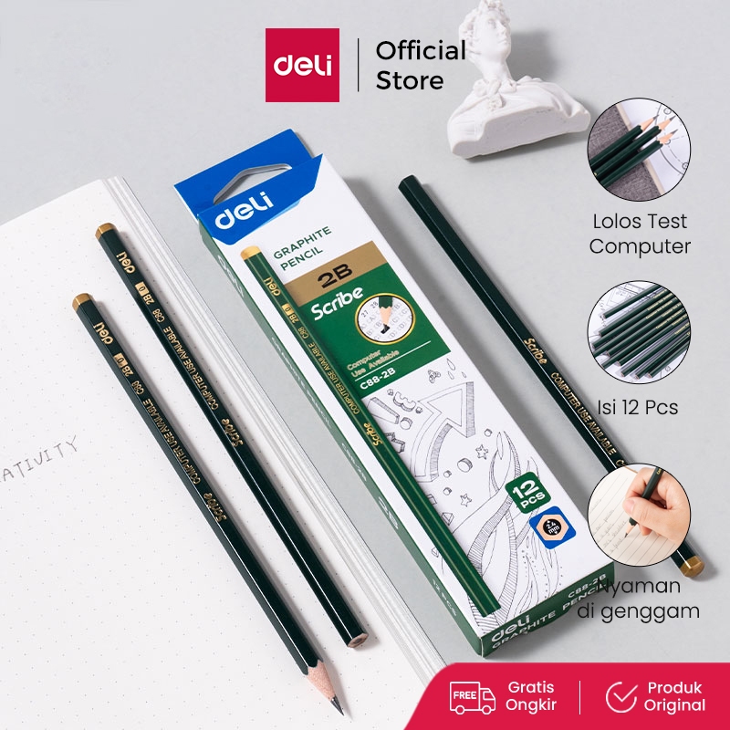 

Deli Graphite Pencil / Pensil Kayu 2B 1 Pack Isi 12pcs Untuk Sekolah EC88