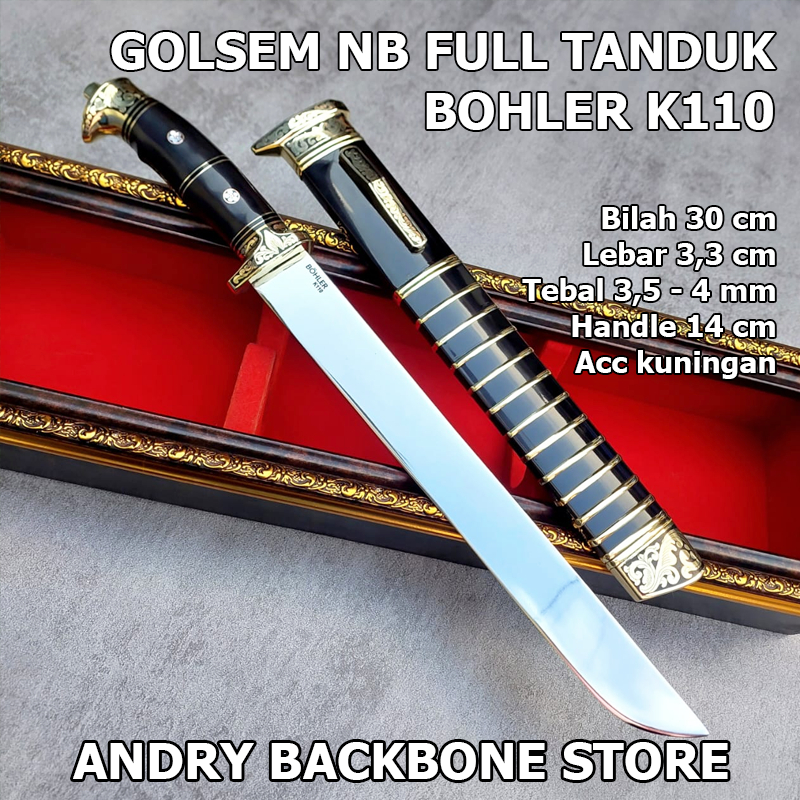 Pisau Dapur Serbaguna Full Tanduk – Bohler K110 Handle Kuningan + Sarung Eksklusif