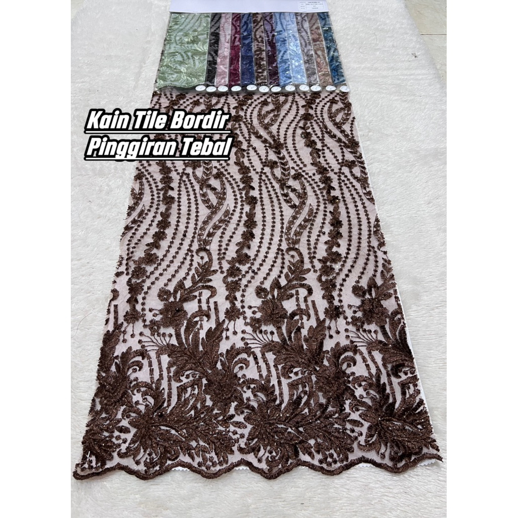 {Harga 1 Roll} Tile Bordir tebal / Kain tile Bordir gliter mutiara/ Bahan brokat kebaya