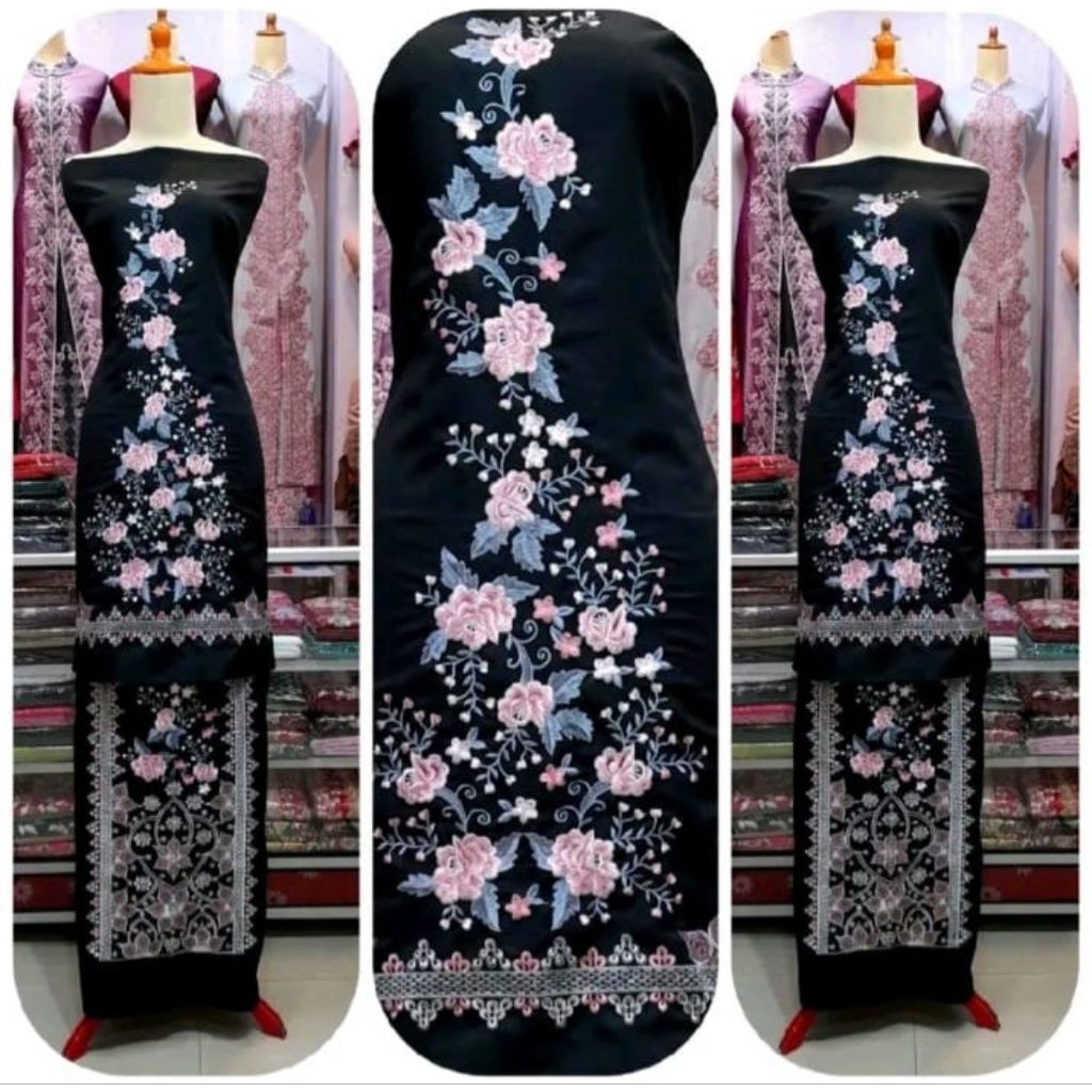 Stelan bahan baju kurung bordir Melayu moderen