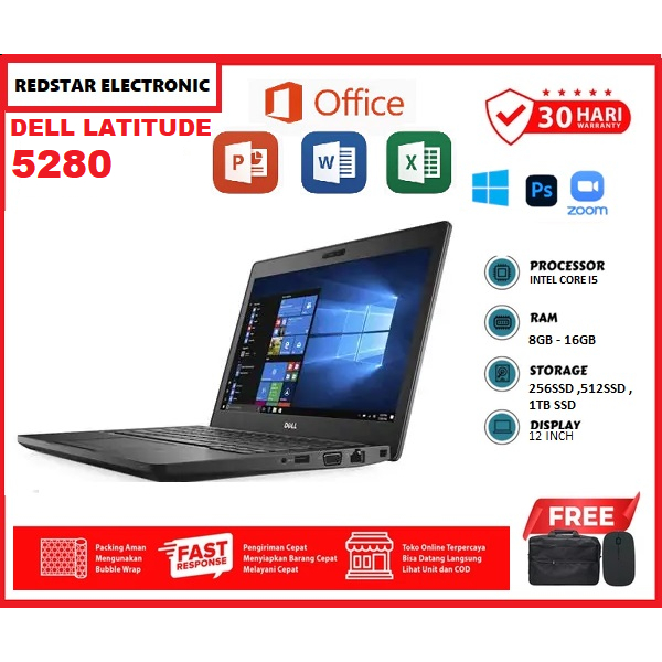 Promo Laptop Murah Dell Latitude 5280 Procesor Intel Core i5 Gen 7th RAM 16GB/512 GB SSD Windows 10 