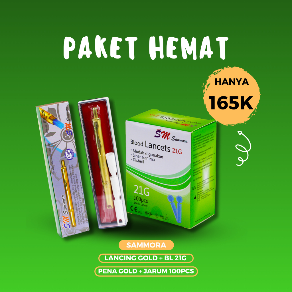Paket SAMMORA Lancing Device Gold Sammora SM-228 dan Jarum SAMMORA 100 Pcs Bekam / Jarum Bekam
