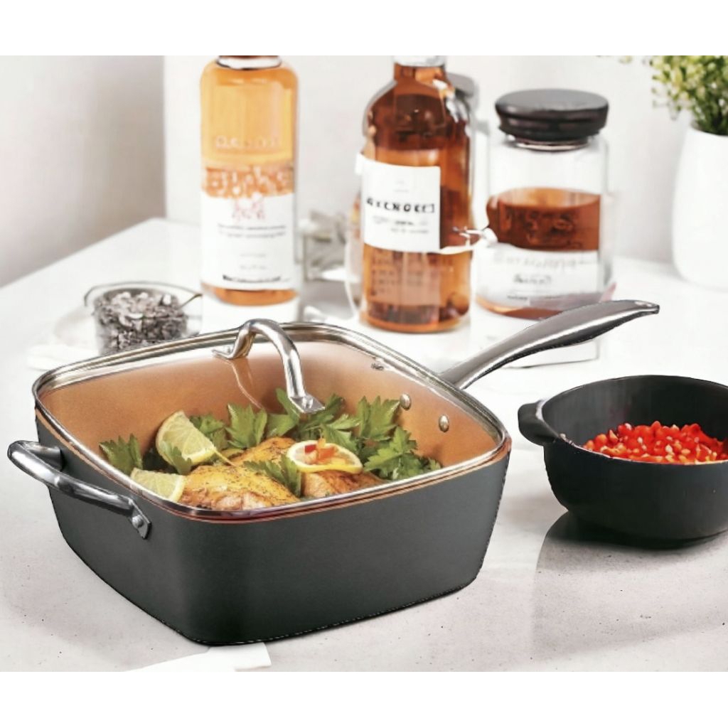 Panci Persegi 24 CM, Square Pan With Lid VICENZA VSP24 warna GREY, panci Vicenza anti lengket, KITCH