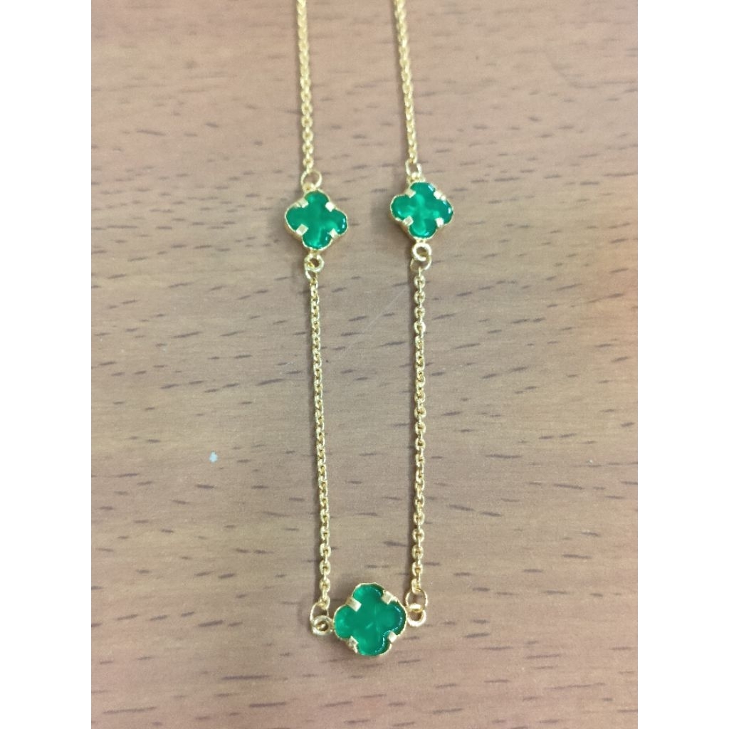 kalung nori 3 clover hijau 3 gram emas muda