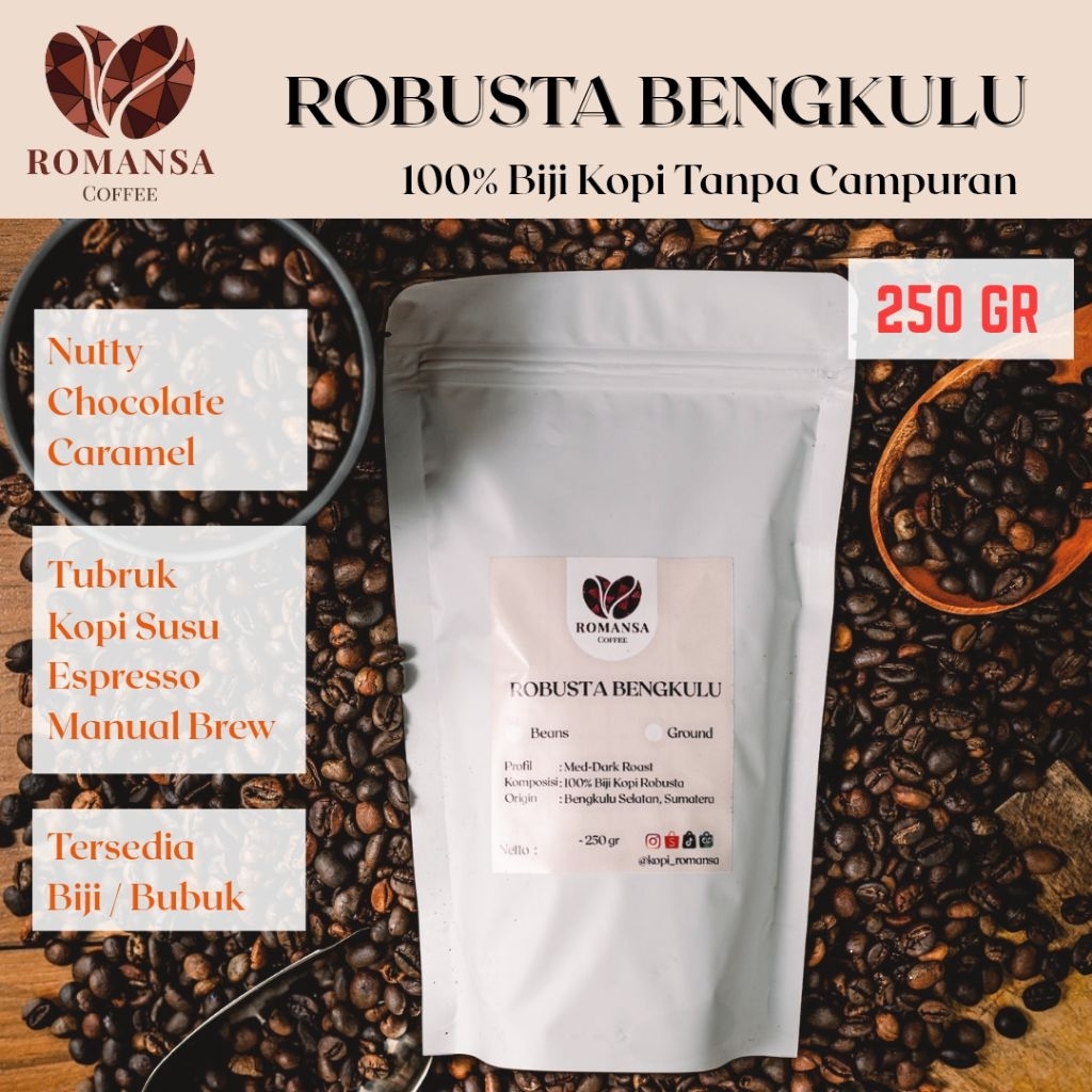 

Kopi Robusta Bengkulu 250gr - Kopi Enak, Pahit, Strong | Fresh Sangrai